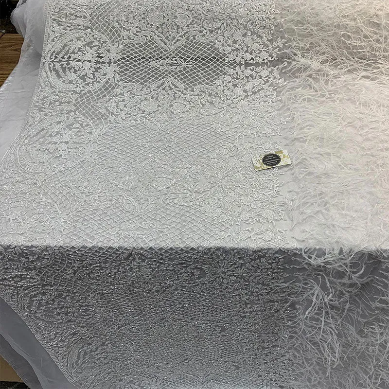 High-Quality Handmade Feathers Mesh Lace Fabric
