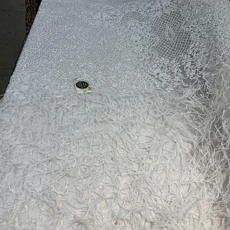 High-Quality Handmade Feathers Mesh Lace Fabric