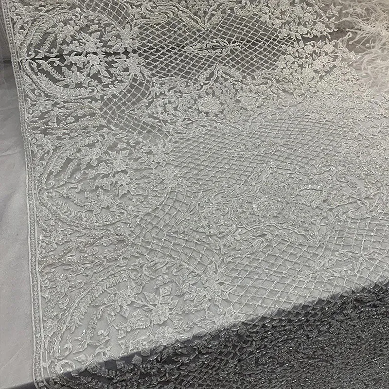 High-Quality Handmade Feathers Mesh Lace Fabric