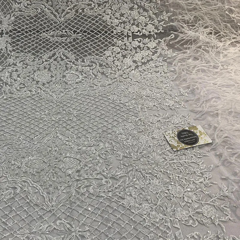 High-Quality Handmade Feathers Mesh Lace Fabric