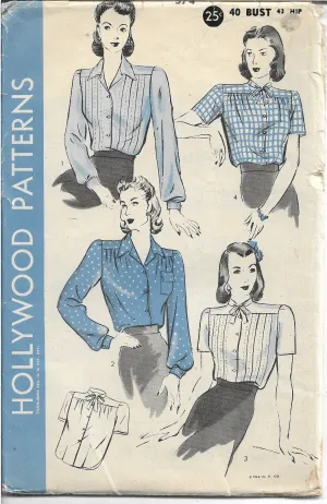 Hollywood 574 Ladies Blouse Vintage Sewing Pattern 1940s