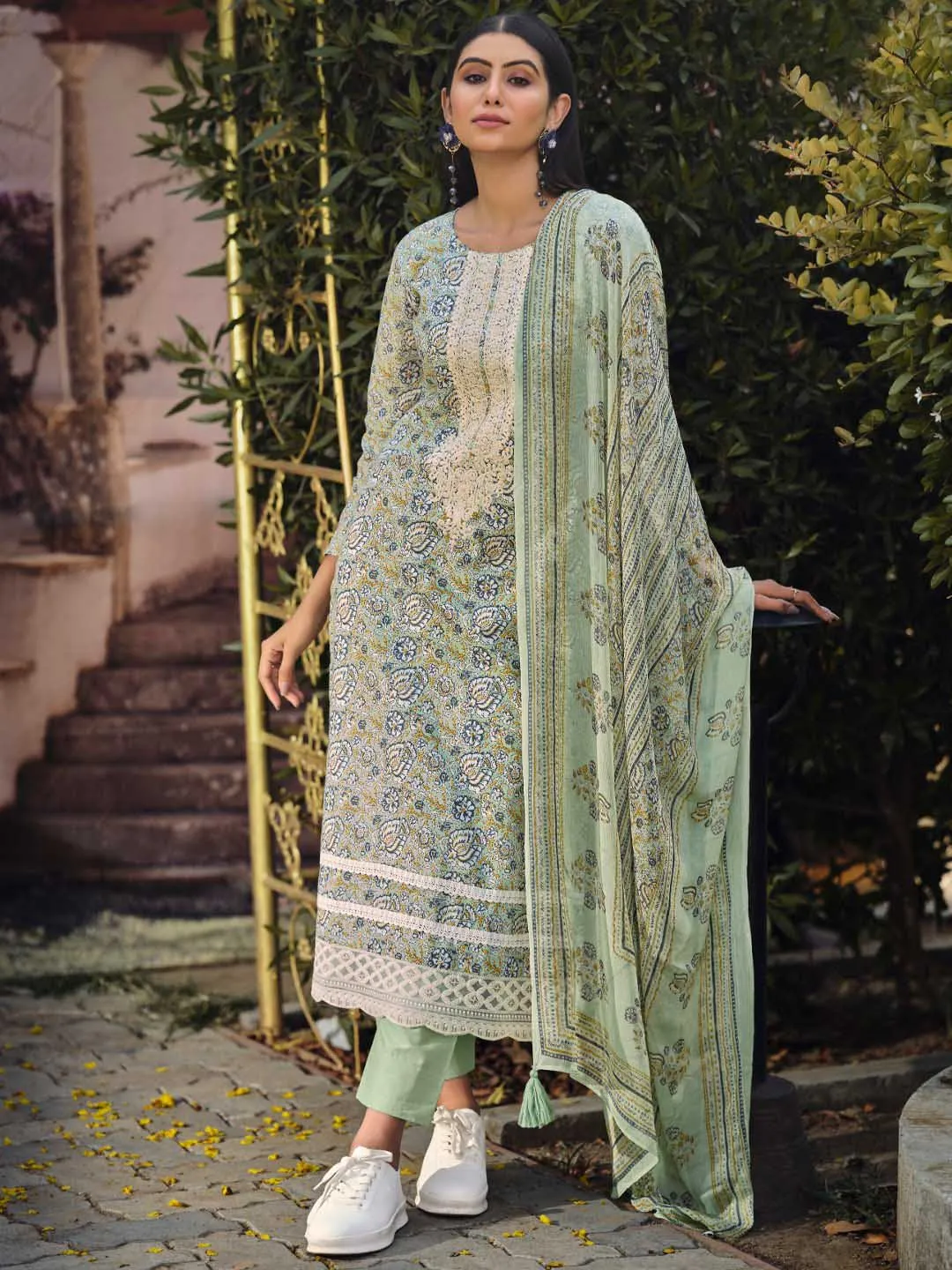 Ibiza Lawn Cotton Green Embroidered Unstitched Women Suit Set