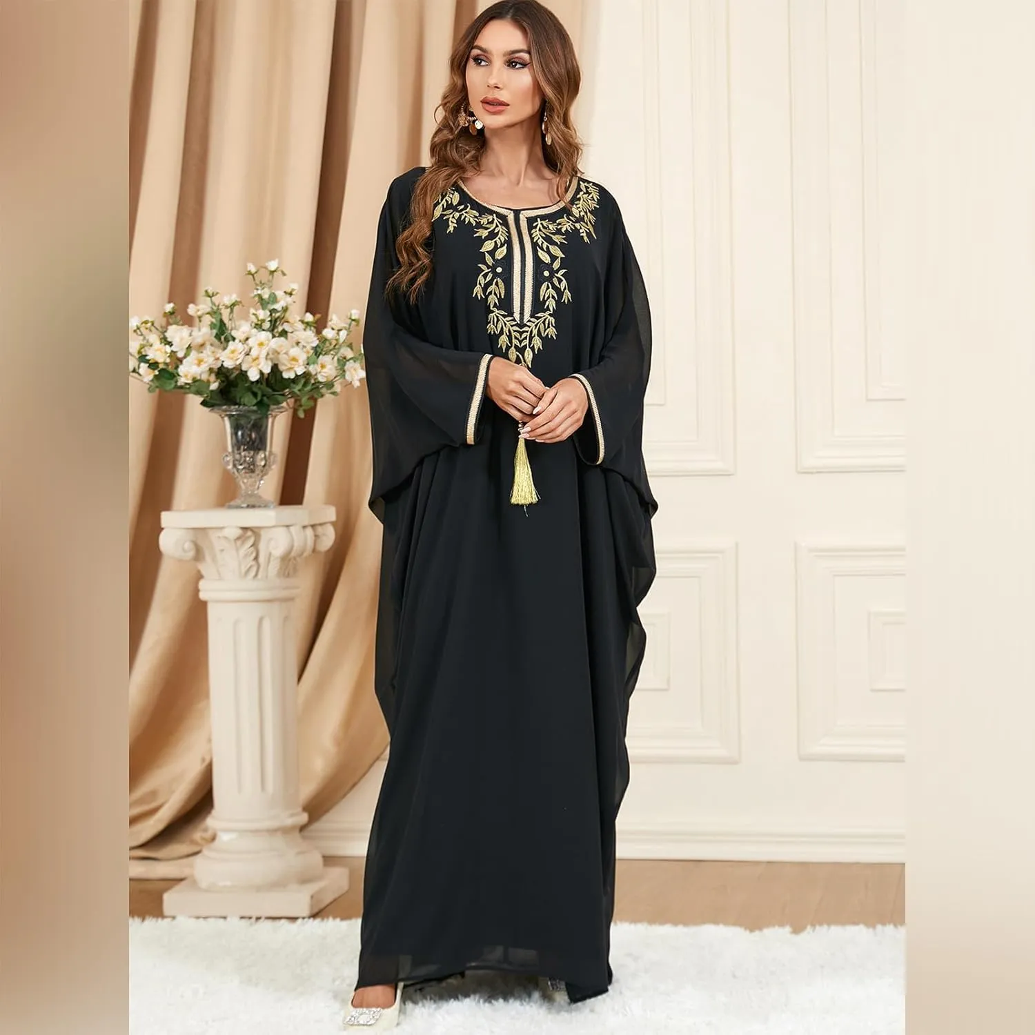 IWEMEK Embroidered Abaya Kaftans for Women Modern Elegant Dubai Moroccan Dubai Kaftan Dresses Abaya for Women Muslim Dress