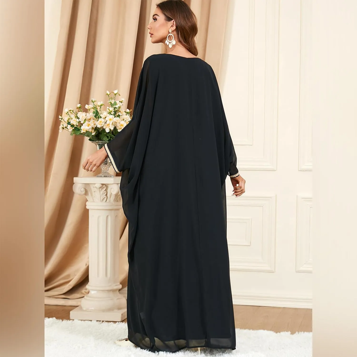IWEMEK Embroidered Abaya Kaftans for Women Modern Elegant Dubai Moroccan Dubai Kaftan Dresses Abaya for Women Muslim Dress