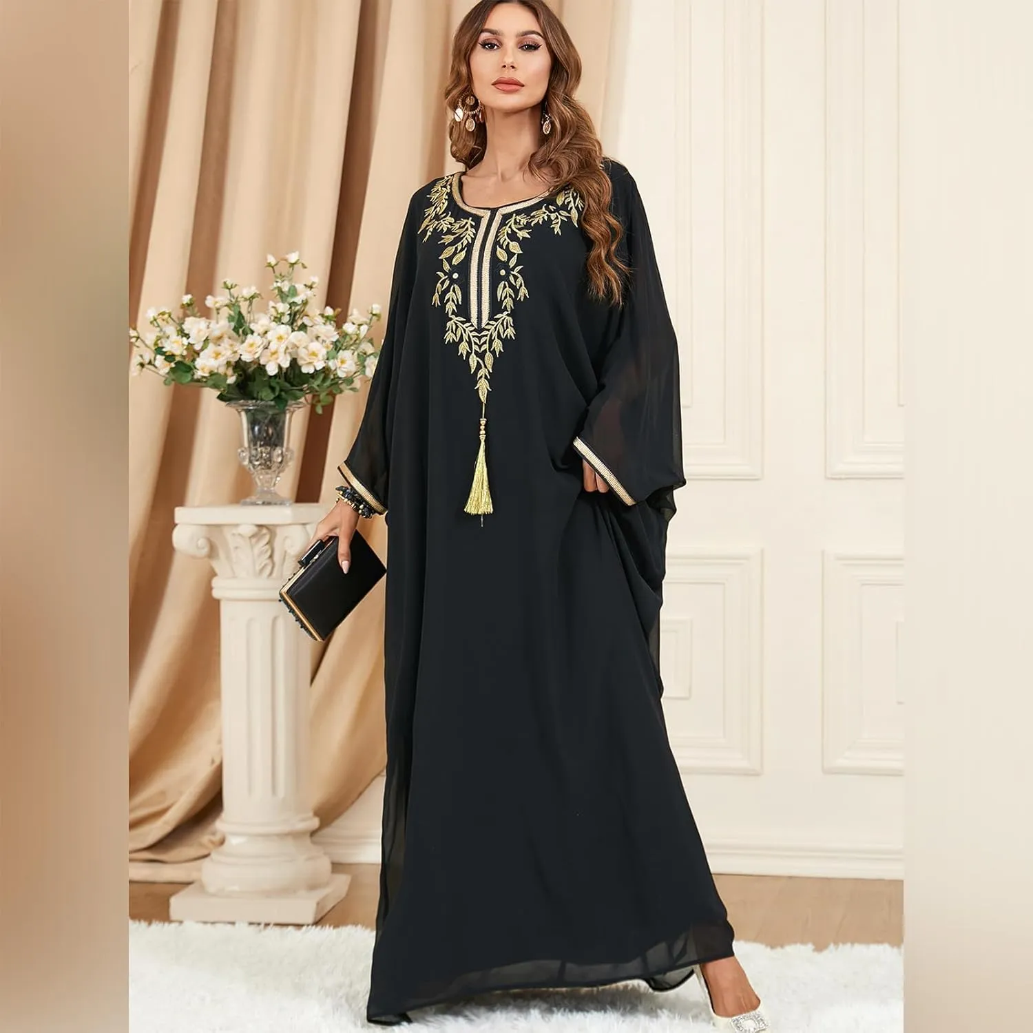 IWEMEK Embroidered Abaya Kaftans for Women Modern Elegant Dubai Moroccan Dubai Kaftan Dresses Abaya for Women Muslim Dress