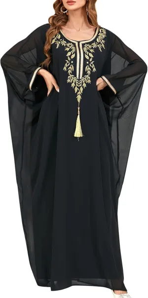 IWEMEK Embroidered Abaya Kaftans for Women Modern Elegant Dubai Moroccan Dubai Kaftan Dresses Abaya for Women Muslim Dress