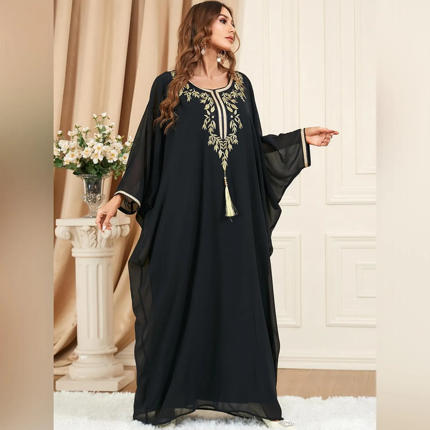 IWEMEK Embroidered Abaya Kaftans for Women Modern Elegant Dubai Moroccan Dubai Kaftan Dresses Abaya for Women Muslim Dress