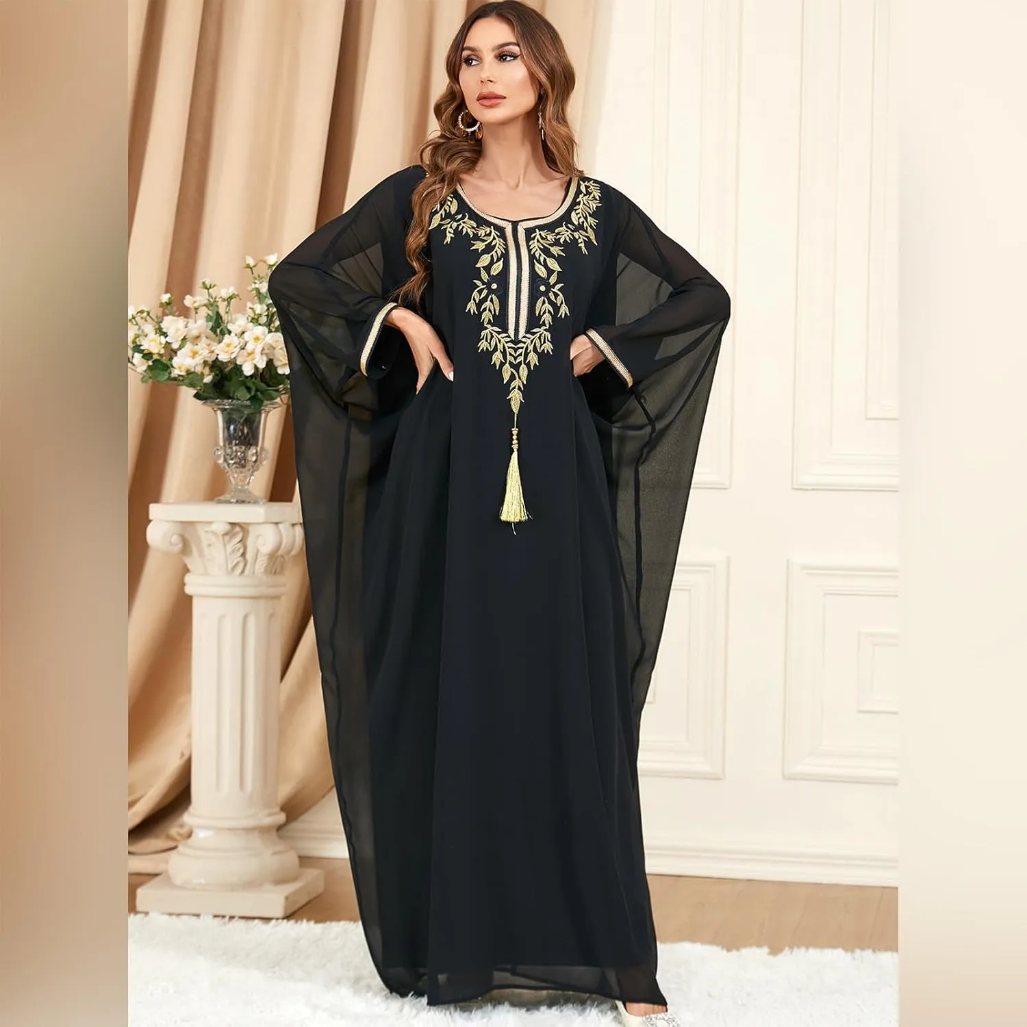 IWEMEK Embroidered Abaya Kaftans for Women Modern Elegant Dubai Moroccan Dubai Kaftan Dresses Abaya for Women Muslim Dress