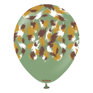 Kalisan 12" Savanna Printed Retro Eucalyptus  Latex Balloon, 25 pieces