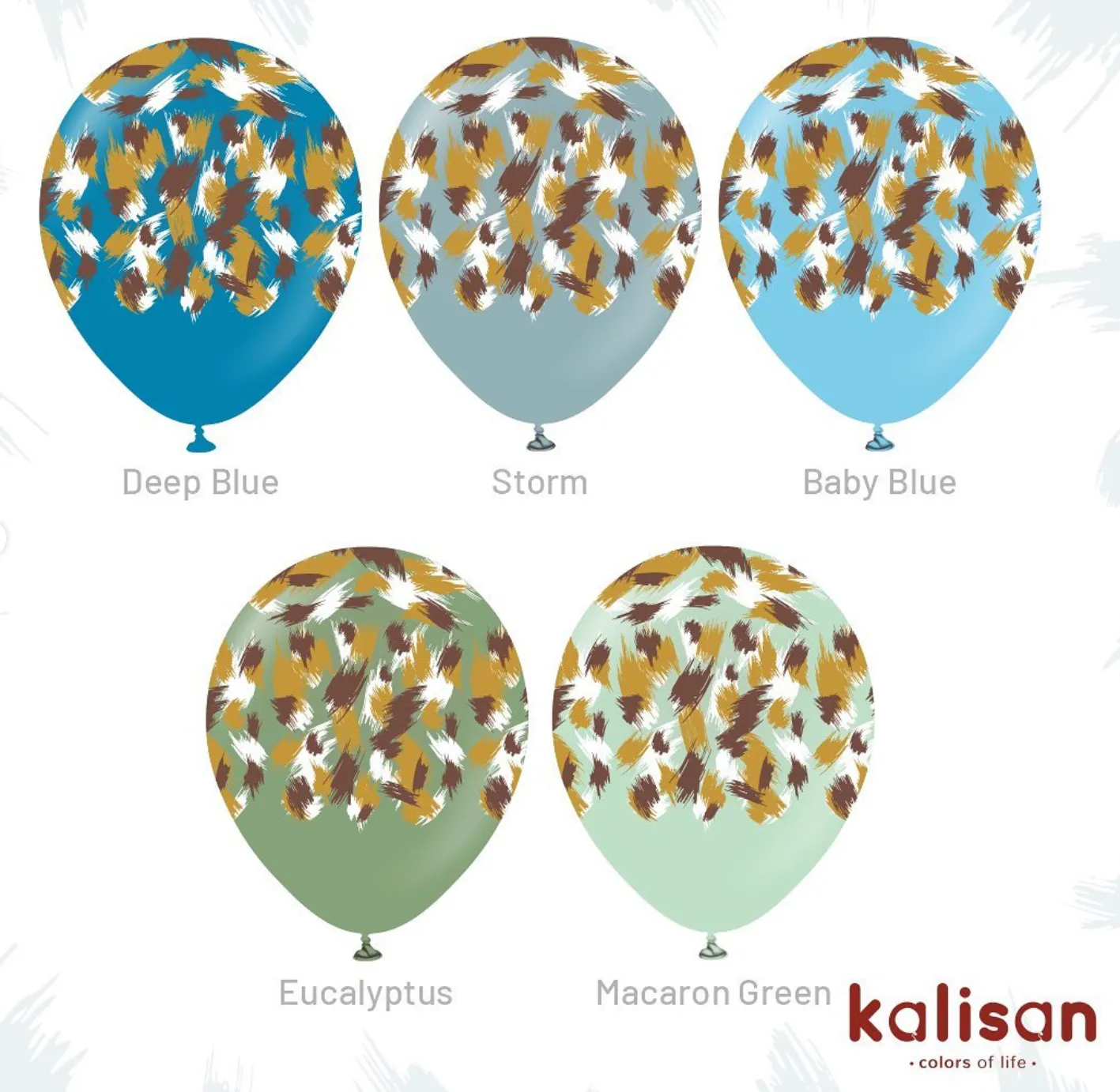 Kalisan 12" Savanna Printed Retro Eucalyptus  Latex Balloon, 25 pieces