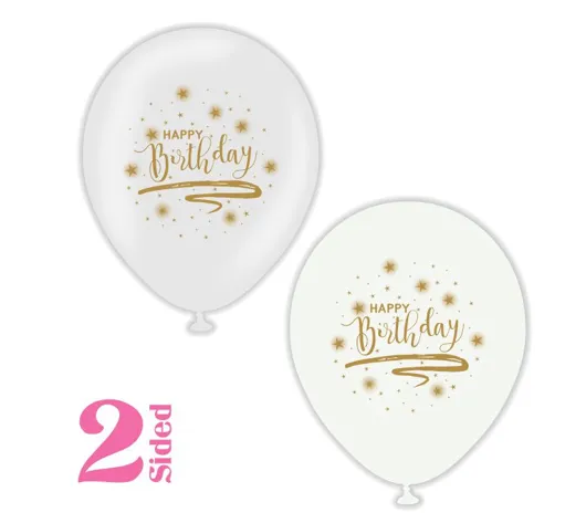 Kalisan Happy Birthday White/Transparent Gold Printed Latex Balloon, 25 pieces
