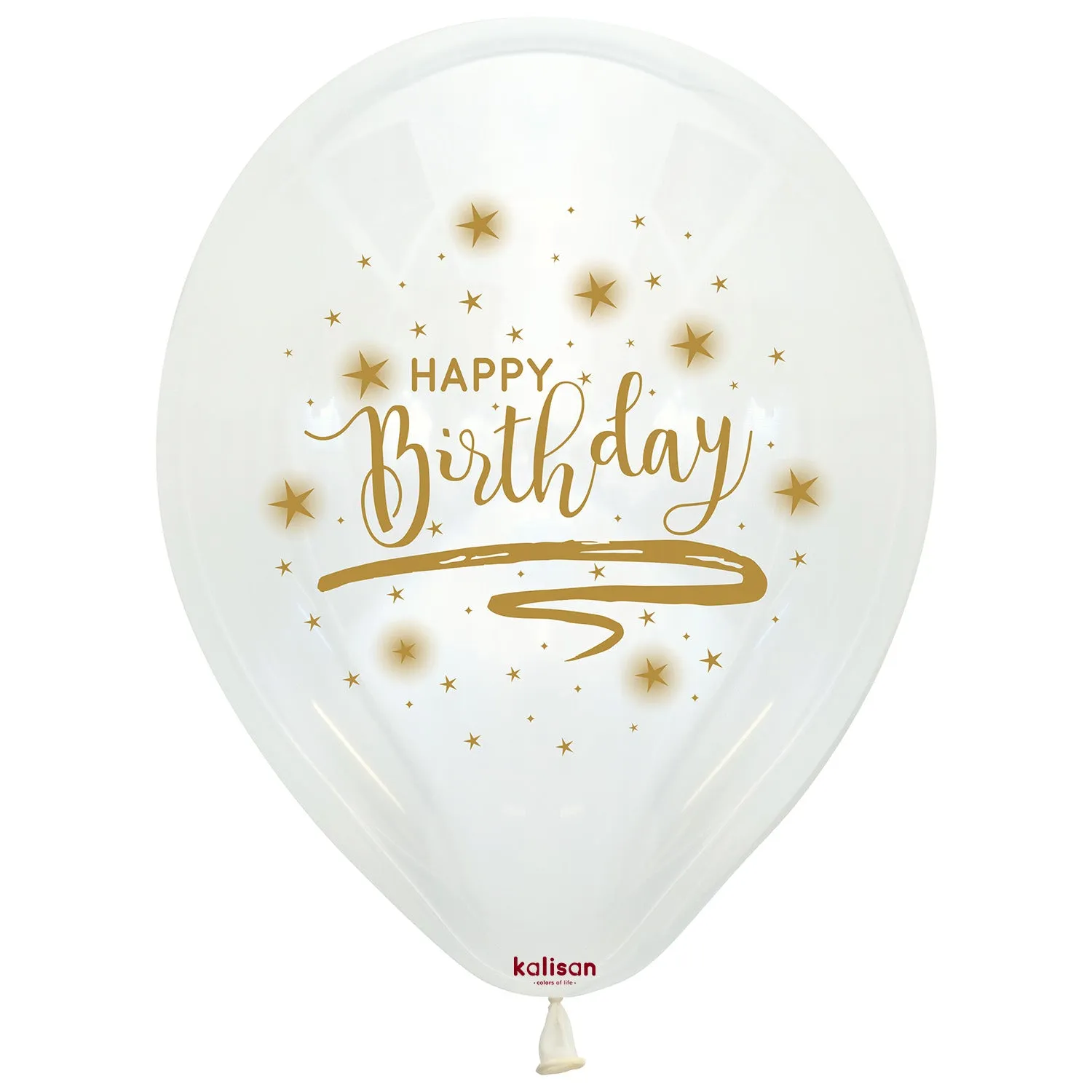 Kalisan Happy Birthday White/Transparent Gold Printed Latex Balloon, 25 pieces