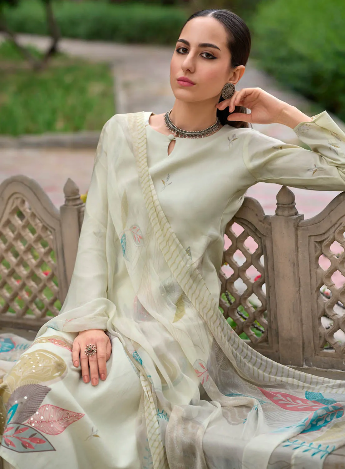 Kilory Off-White Unstitched Cotton Salwar Suit Material for Women