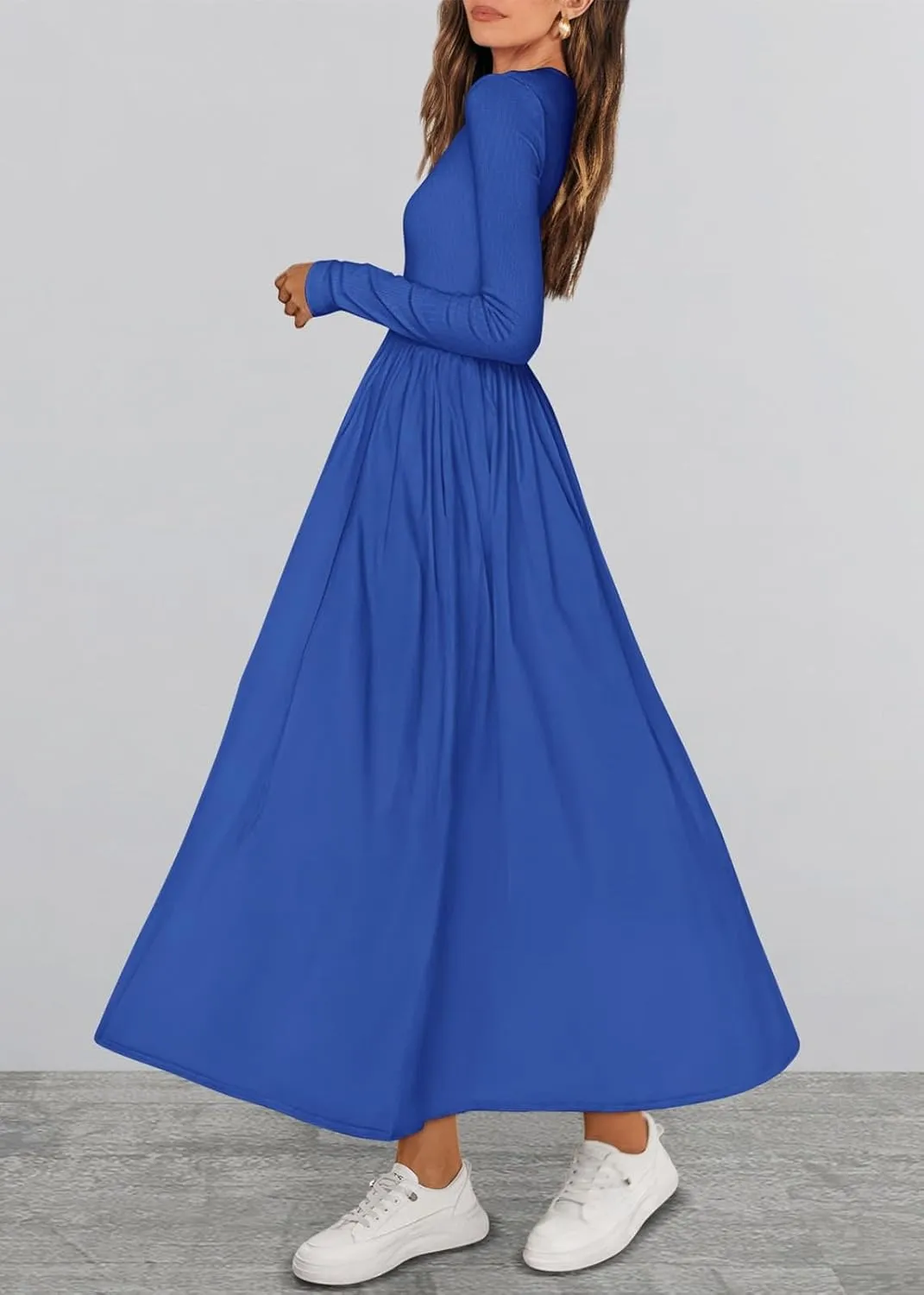 KIRUNDO Women's Casual Long Sleeve Spring Wedding Guest Dress 2025 Summer Fall Elegant Boho Flowy Midi Dresses Pockets