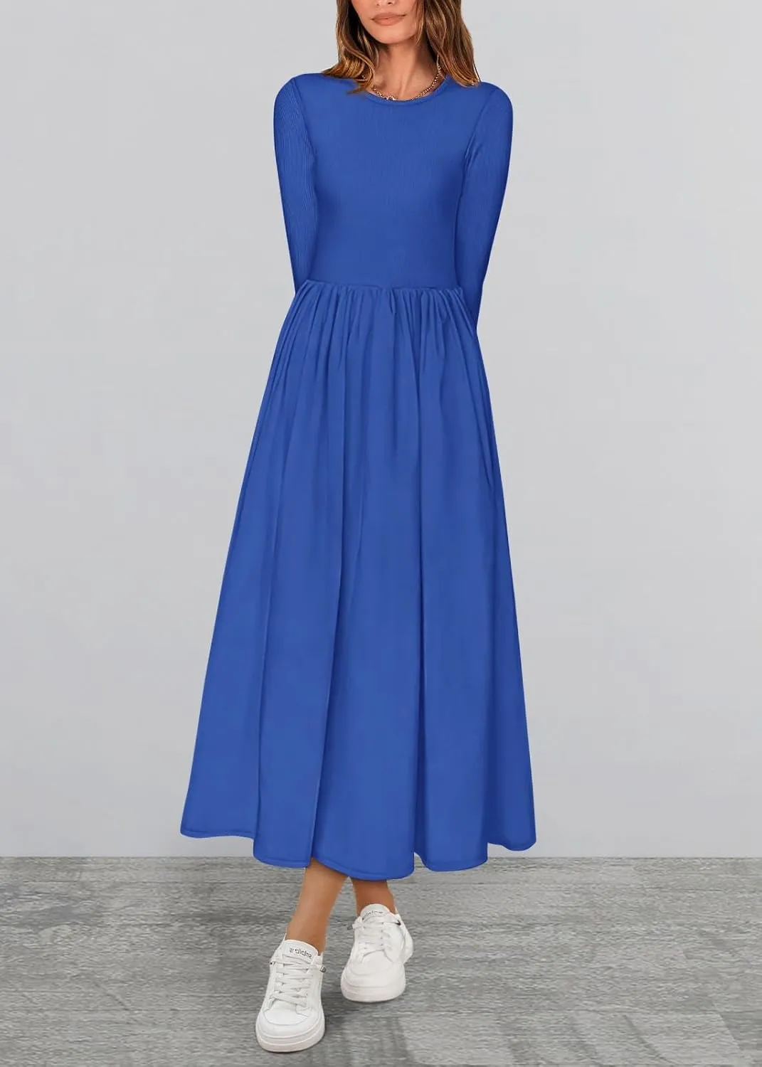 KIRUNDO Women's Casual Long Sleeve Spring Wedding Guest Dress 2025 Summer Fall Elegant Boho Flowy Midi Dresses Pockets