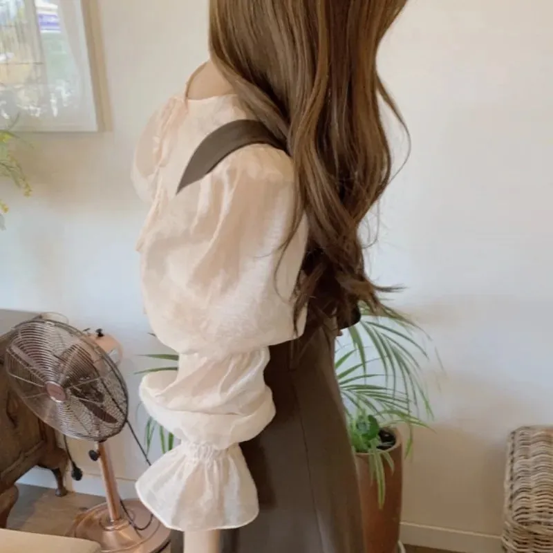 Korean Floral Print Chiffon Long Slim Blouse