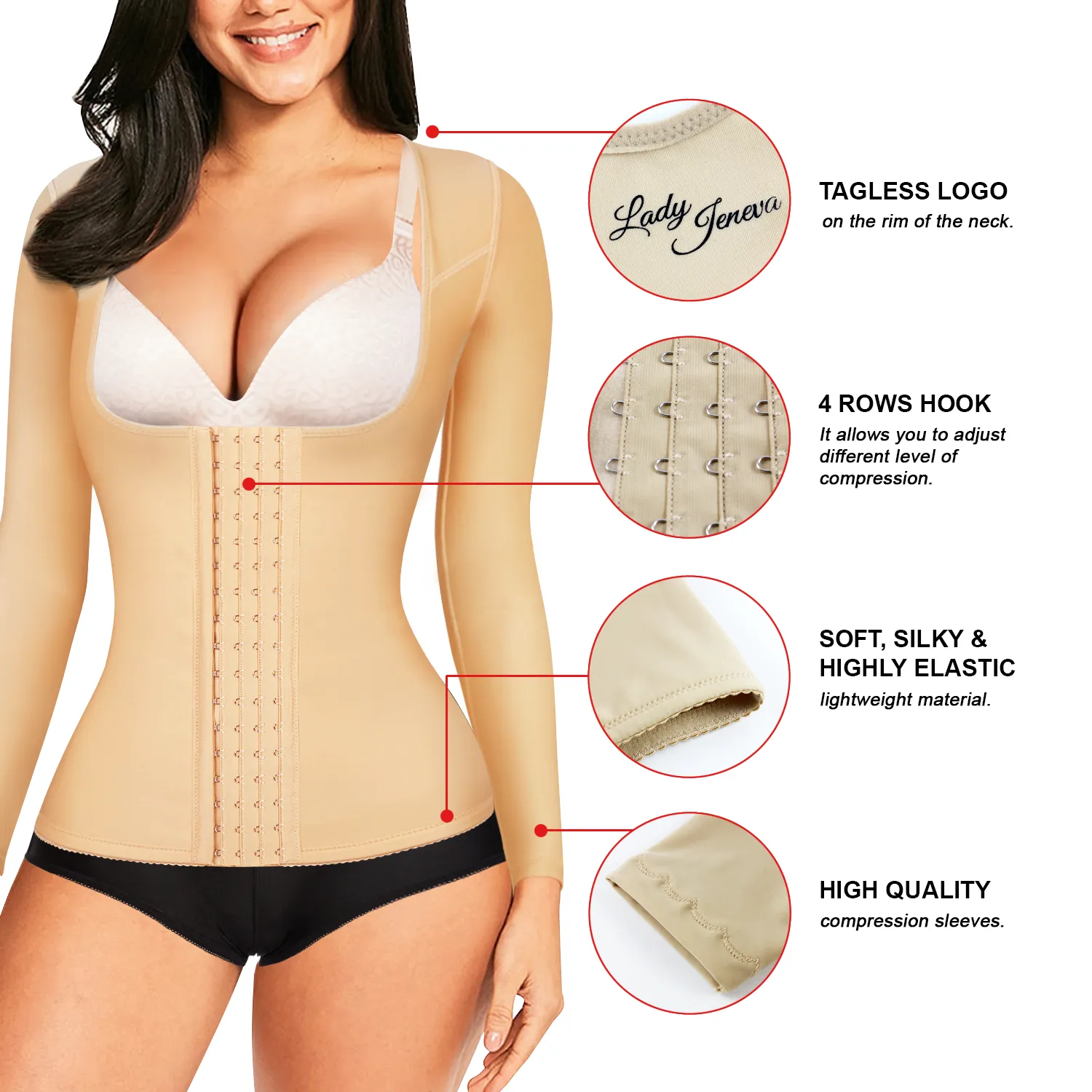 Lady Jeneva 4-in-1 Corset Waist Trainer with Arm Shaper - Beige