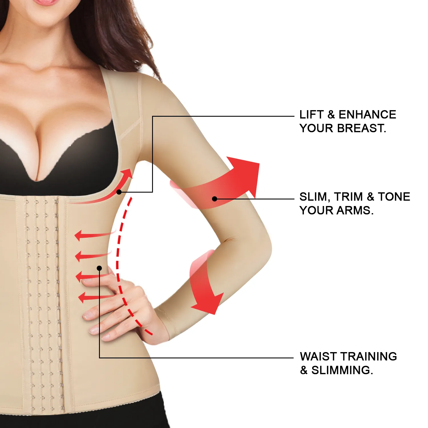 Lady Jeneva 4-in-1 Corset Waist Trainer with Arm Shaper - Beige