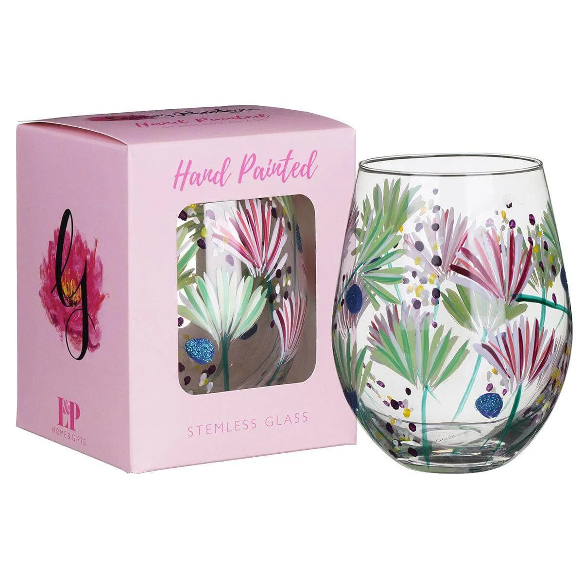 Lynsey Johnstone Hand Painted Meadow Thistles Stemless Glass