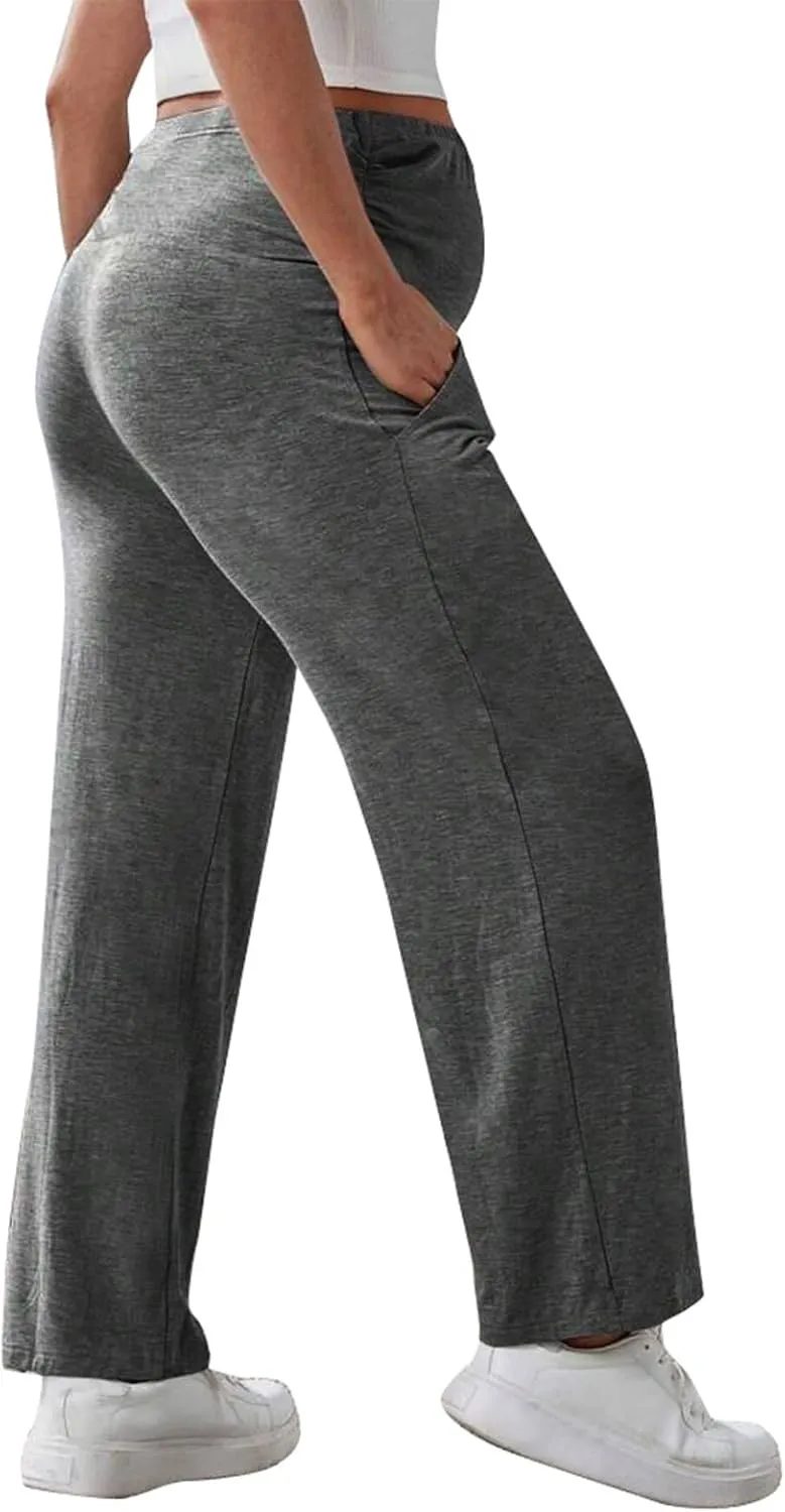 Maternity Pants Wide Leg Over The Belly Pregnancy Casual and Work Trousers Maternity Pajama Pants with Pockets