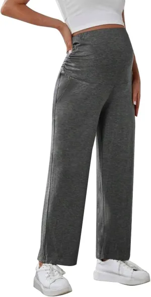Maternity Pants Wide Leg Over The Belly Pregnancy Casual and Work Trousers Maternity Pajama Pants with Pockets