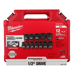 Milwaukee 49-66-7010 12 PC SHOCKWAVE Impact Duty™ 1/2" Drive SAE Standard 6 Point Socket Set