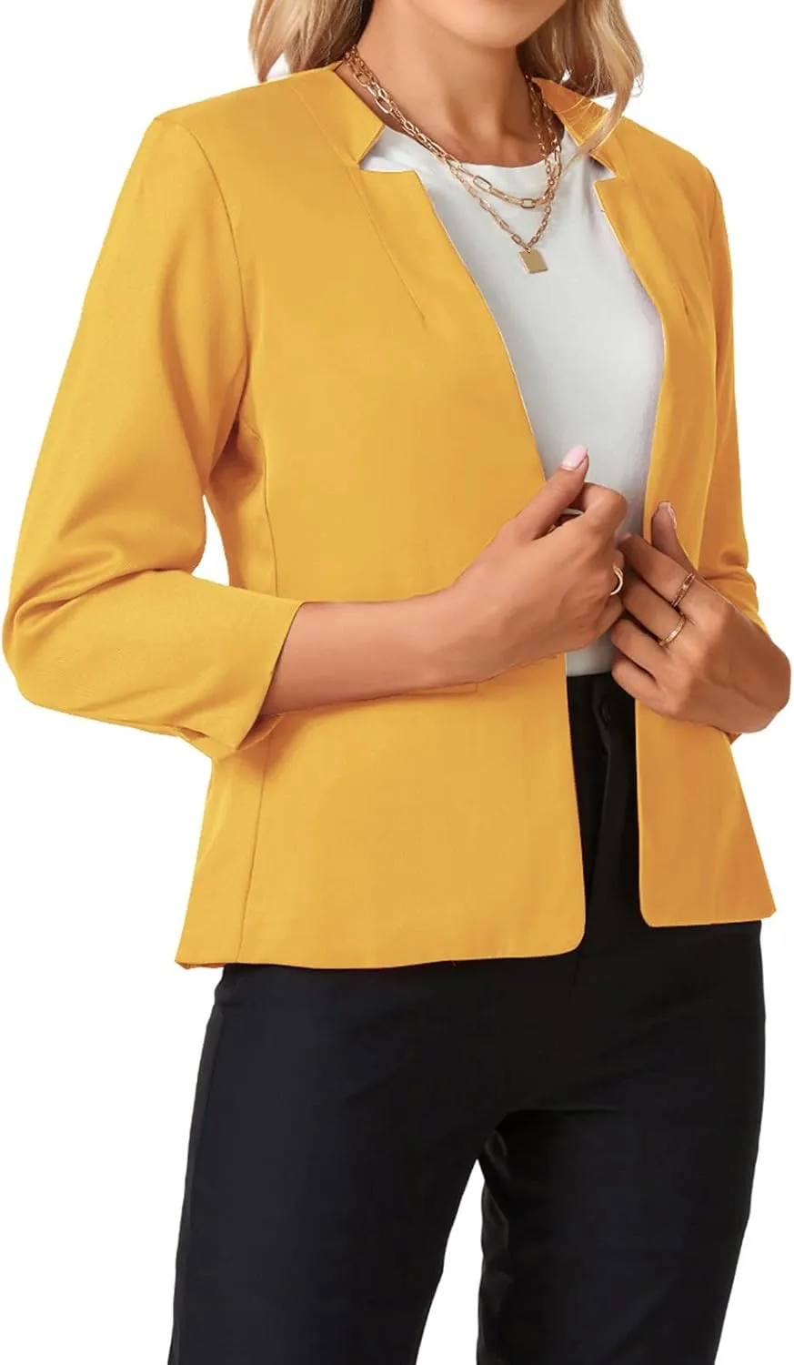 MINTLIMIT Womens 3/4 Sleeve Blazers Collarless Open Front Business Blazer Office Suit Jackets with Pockets