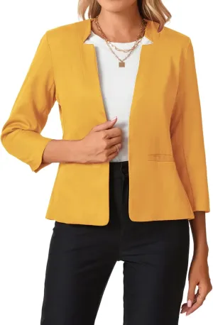 MINTLIMIT Womens 3/4 Sleeve Blazers Collarless Open Front Business Blazer Office Suit Jackets with Pockets