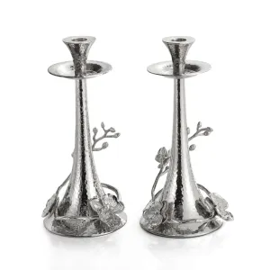 Orchid  - White Shabbat Candlesticks by Michael Aram