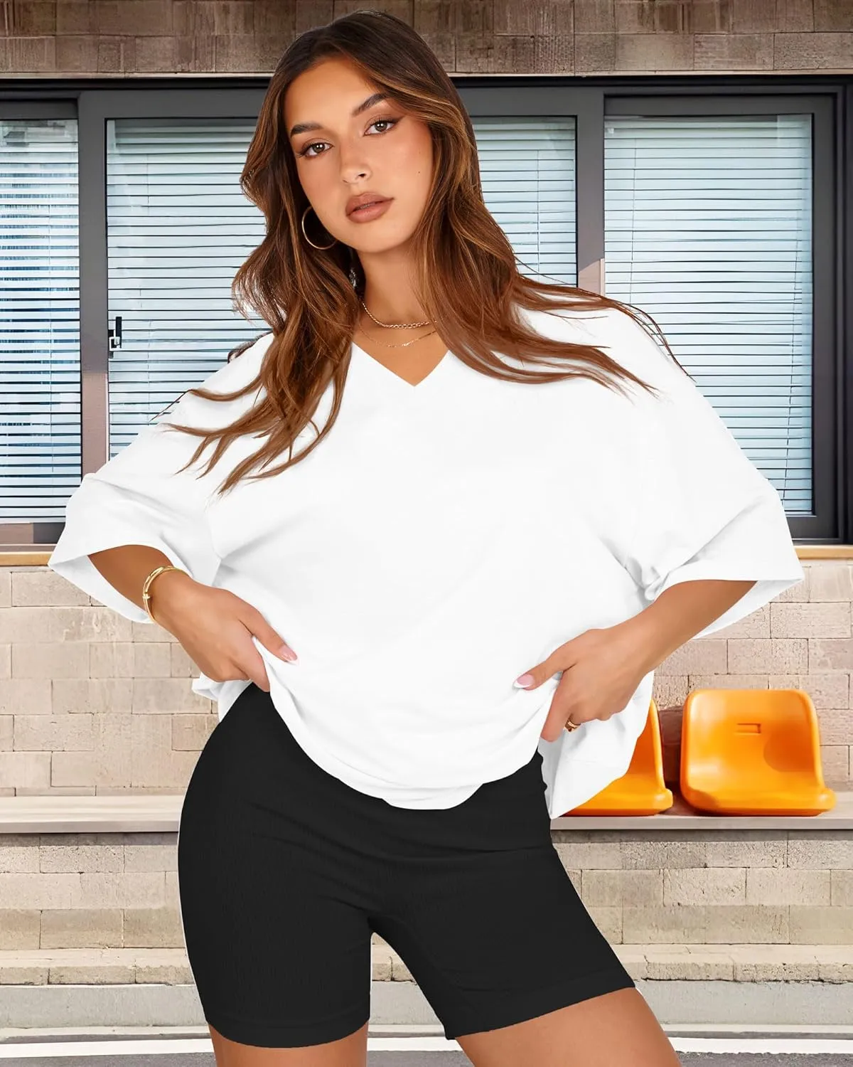 Oversized Tshirts for Women V Neck Short Sleeve Summer Casual Basic Loose Tops