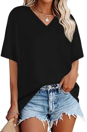 Oversized Tshirts for Women V Neck Short Sleeve Summer Casual Basic Loose Tops