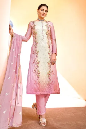 Pant Style Pink & Cream Embroidered Pure Viscose Suit