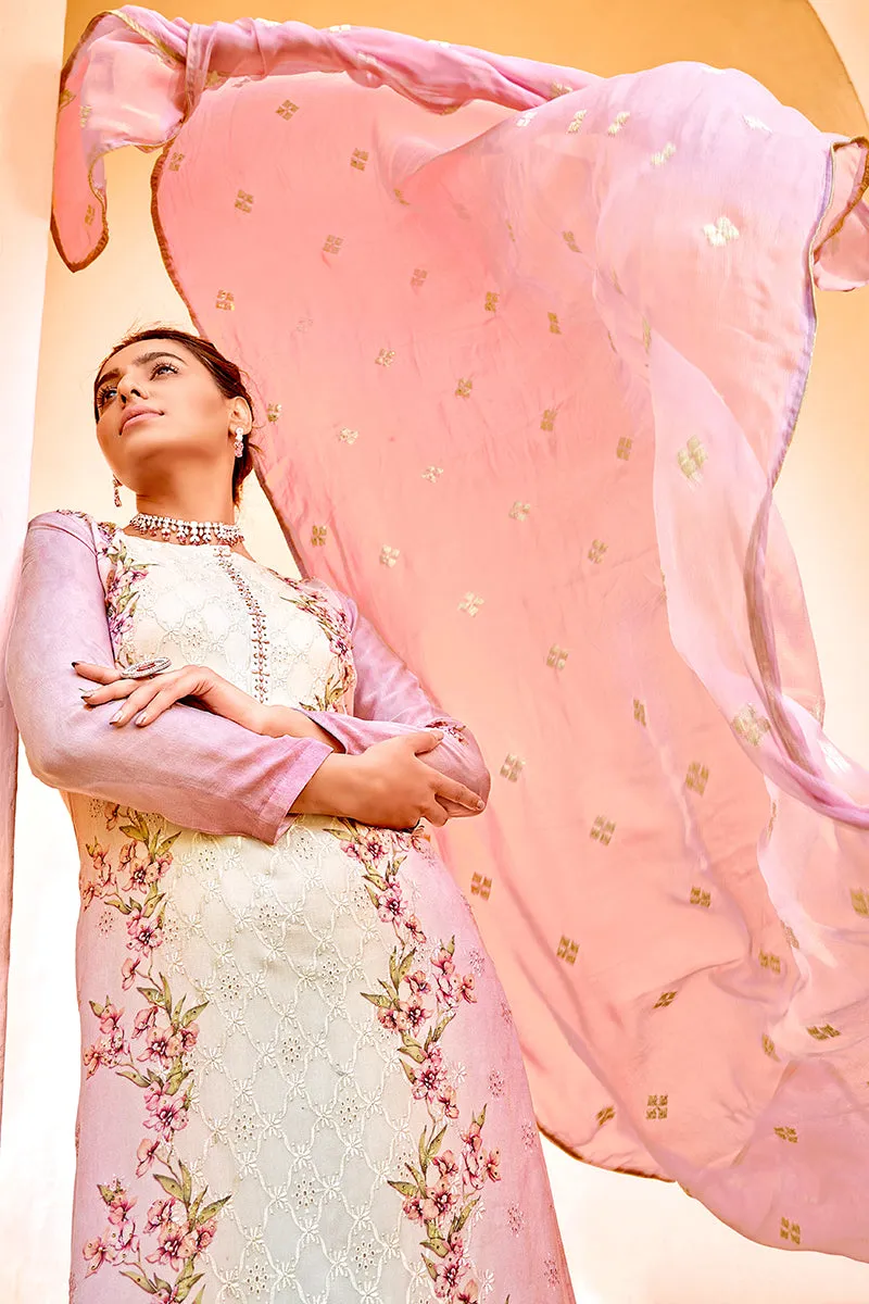 Pant Style Pink & Cream Embroidered Pure Viscose Suit