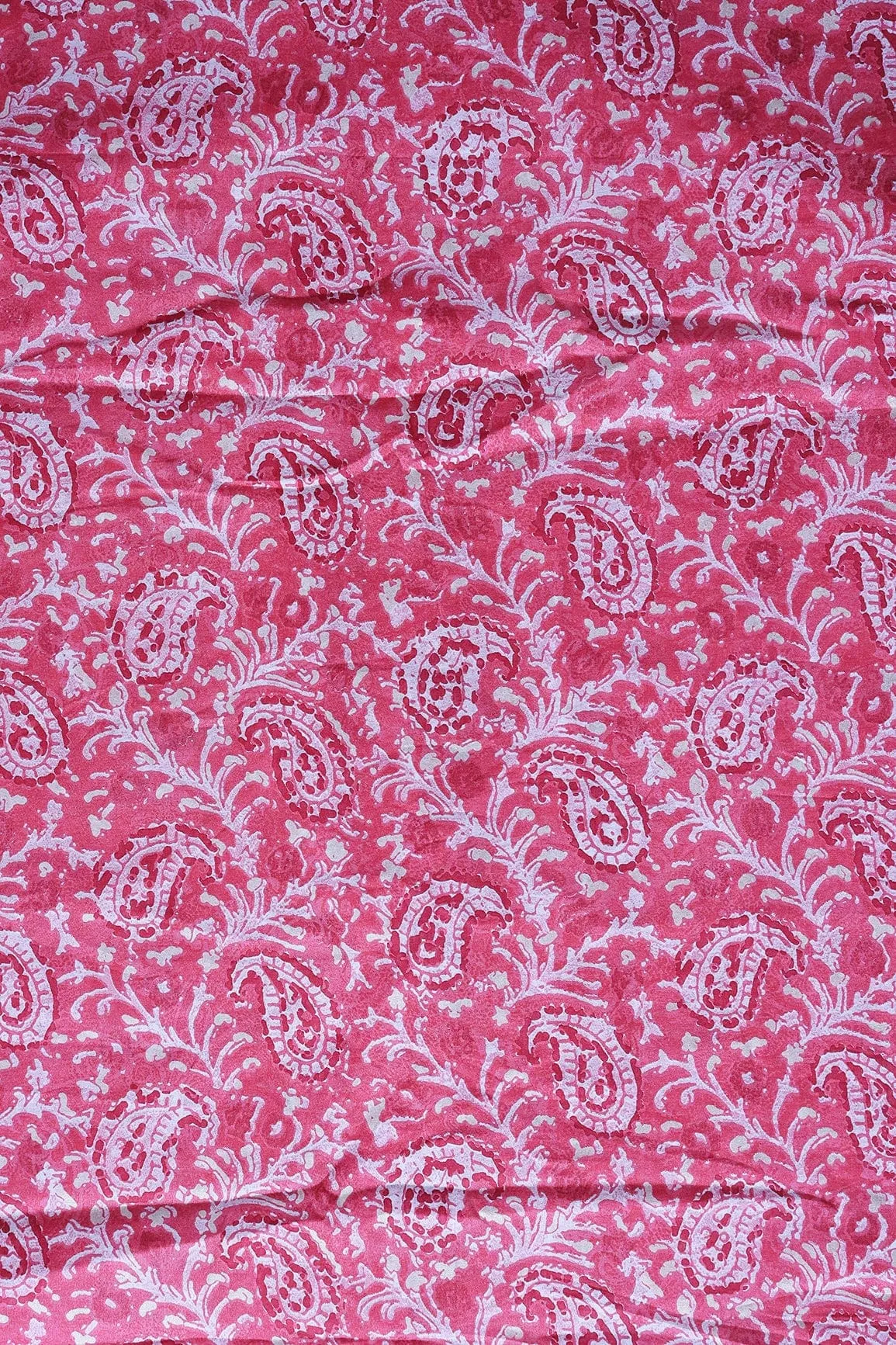 Pink Paisley Pattern With Foil Print On Pure Mul Cotton Fabric