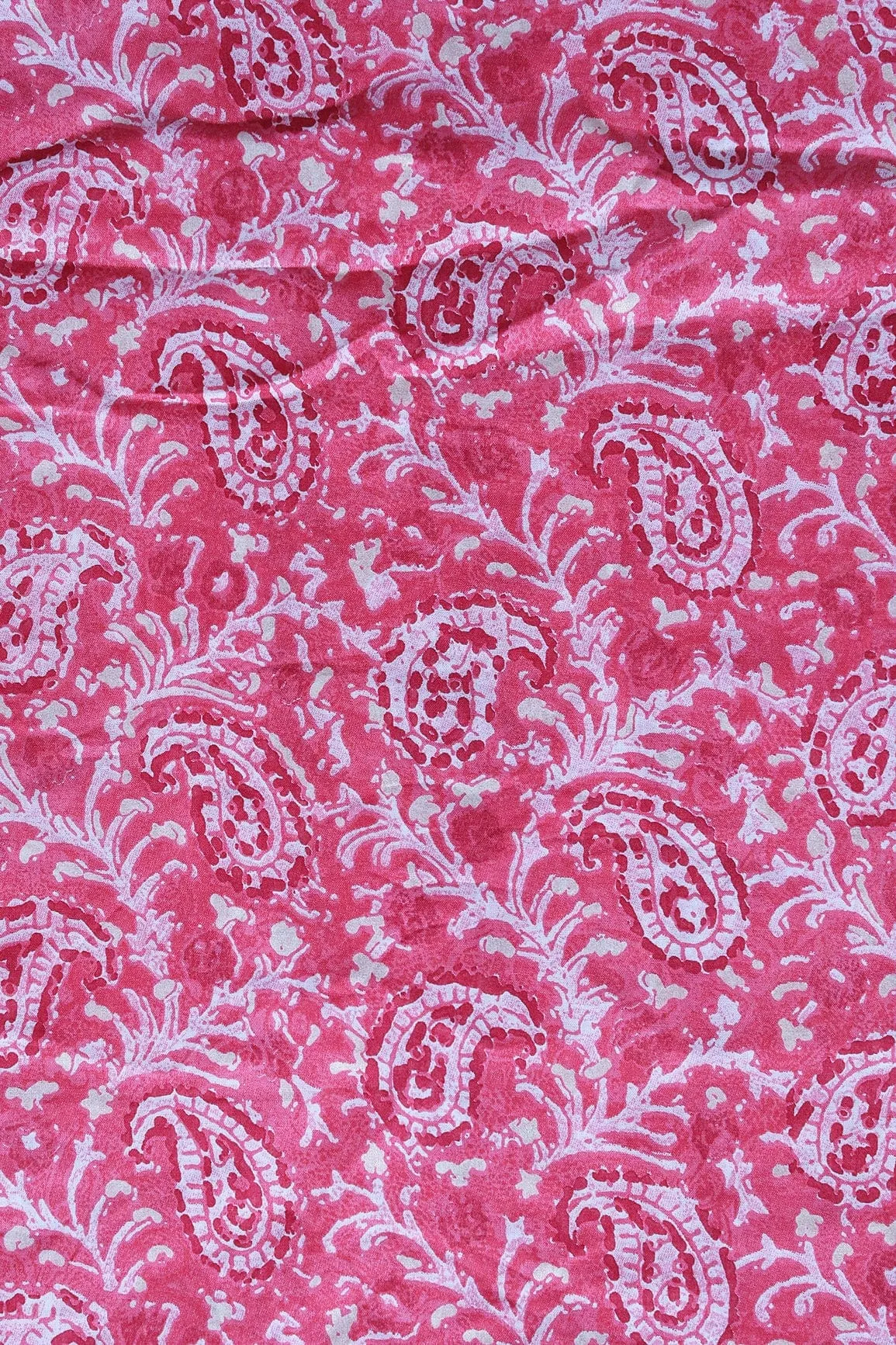 Pink Paisley Pattern With Foil Print On Pure Mul Cotton Fabric