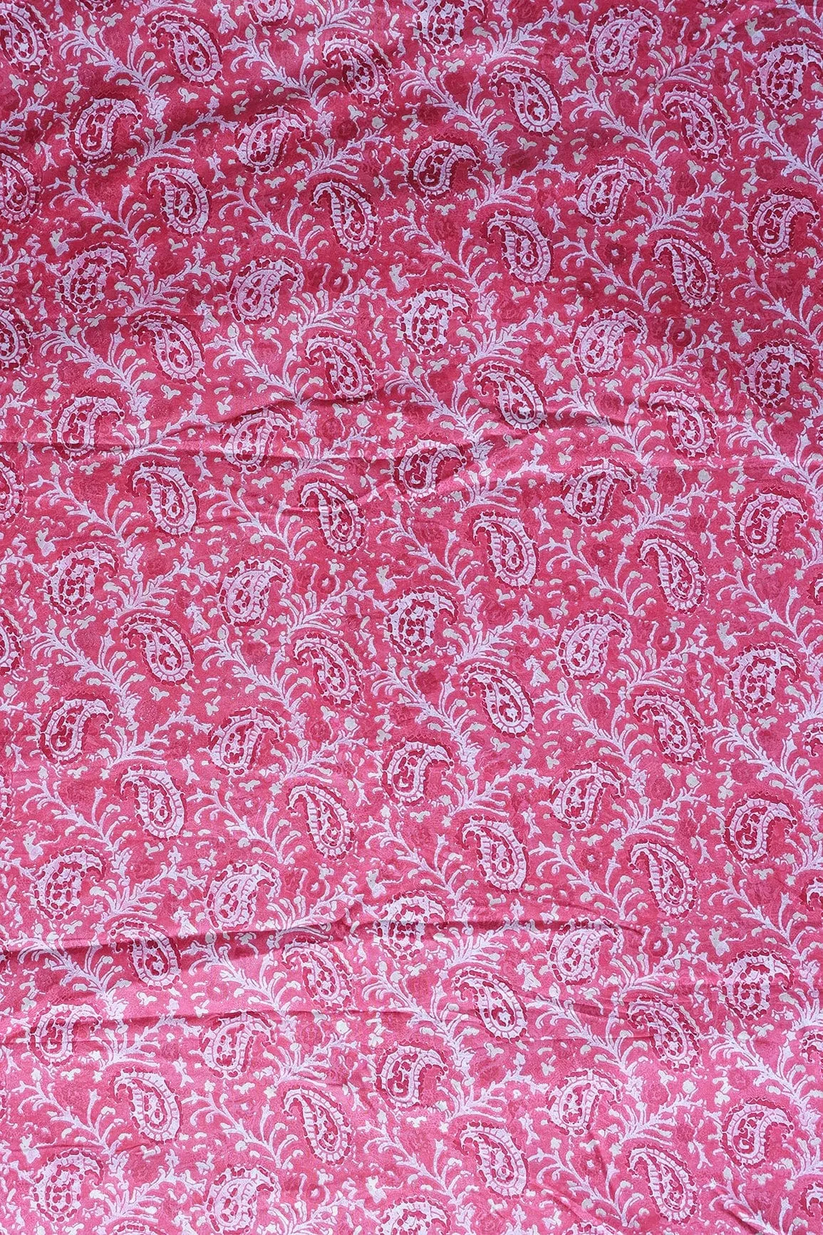 Pink Paisley Pattern With Foil Print On Pure Mul Cotton Fabric