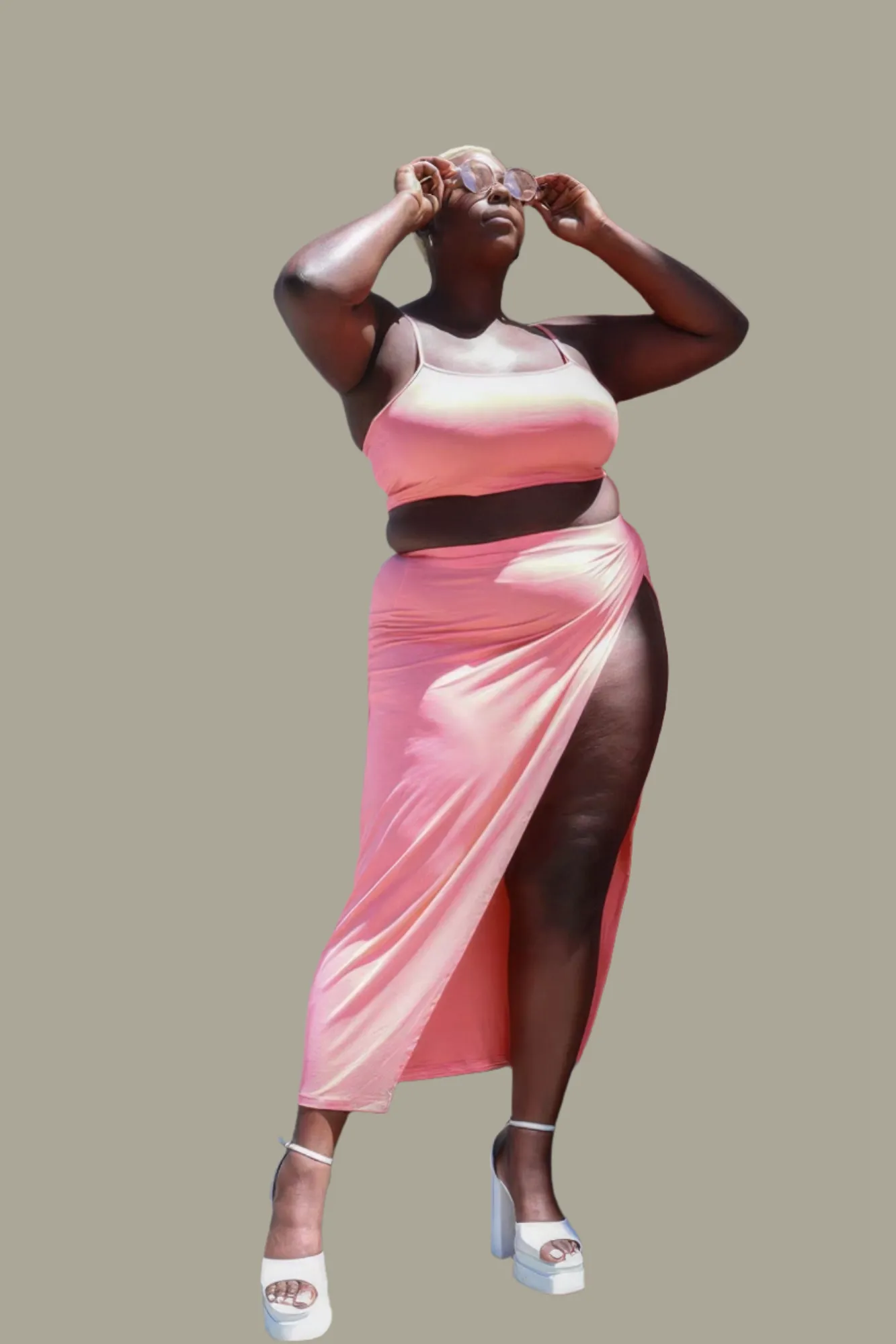 Plus Size Crop Cami & Split Thigh Maxi Skirt Set