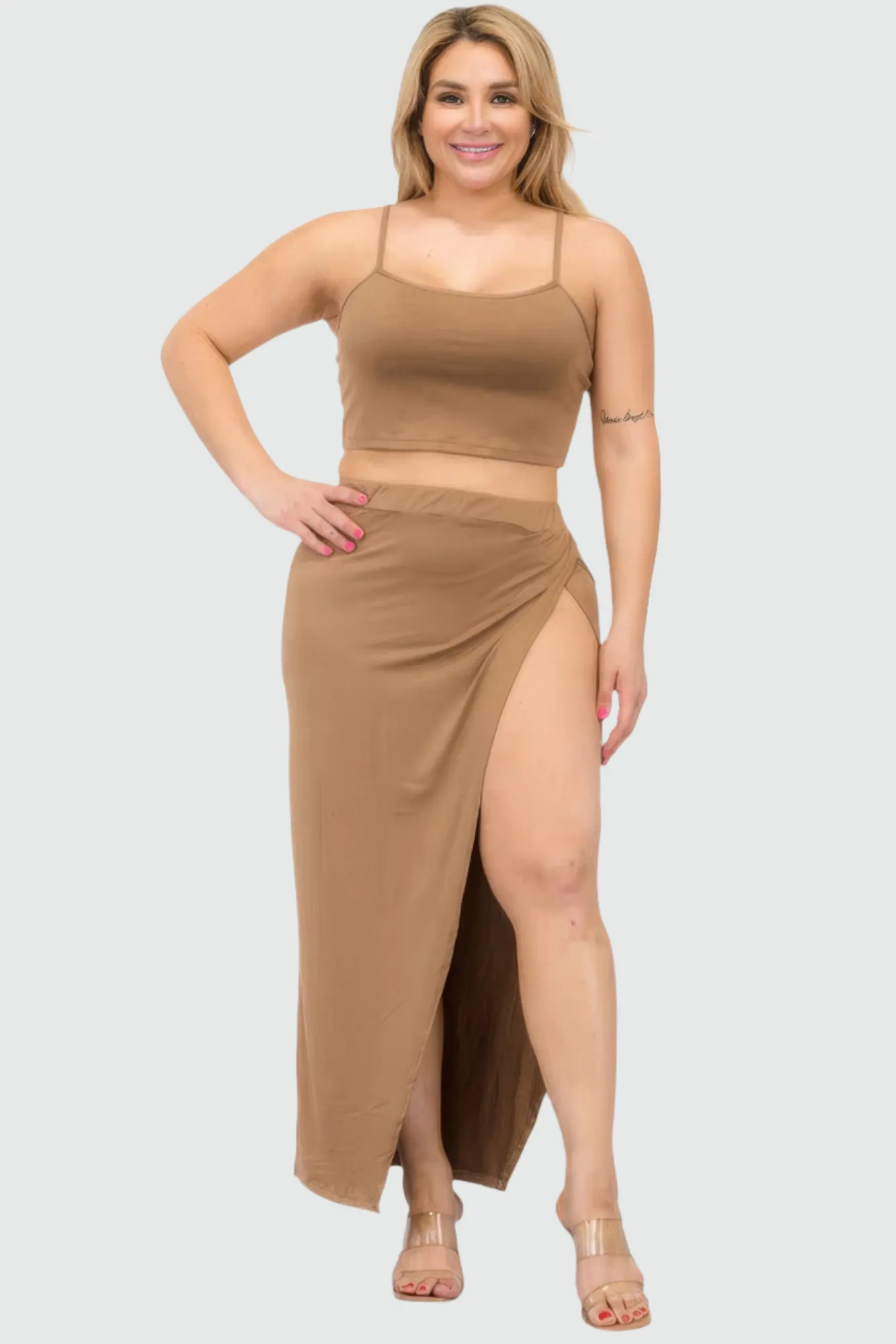 Plus Size Crop Cami & Split Thigh Maxi Skirt Set