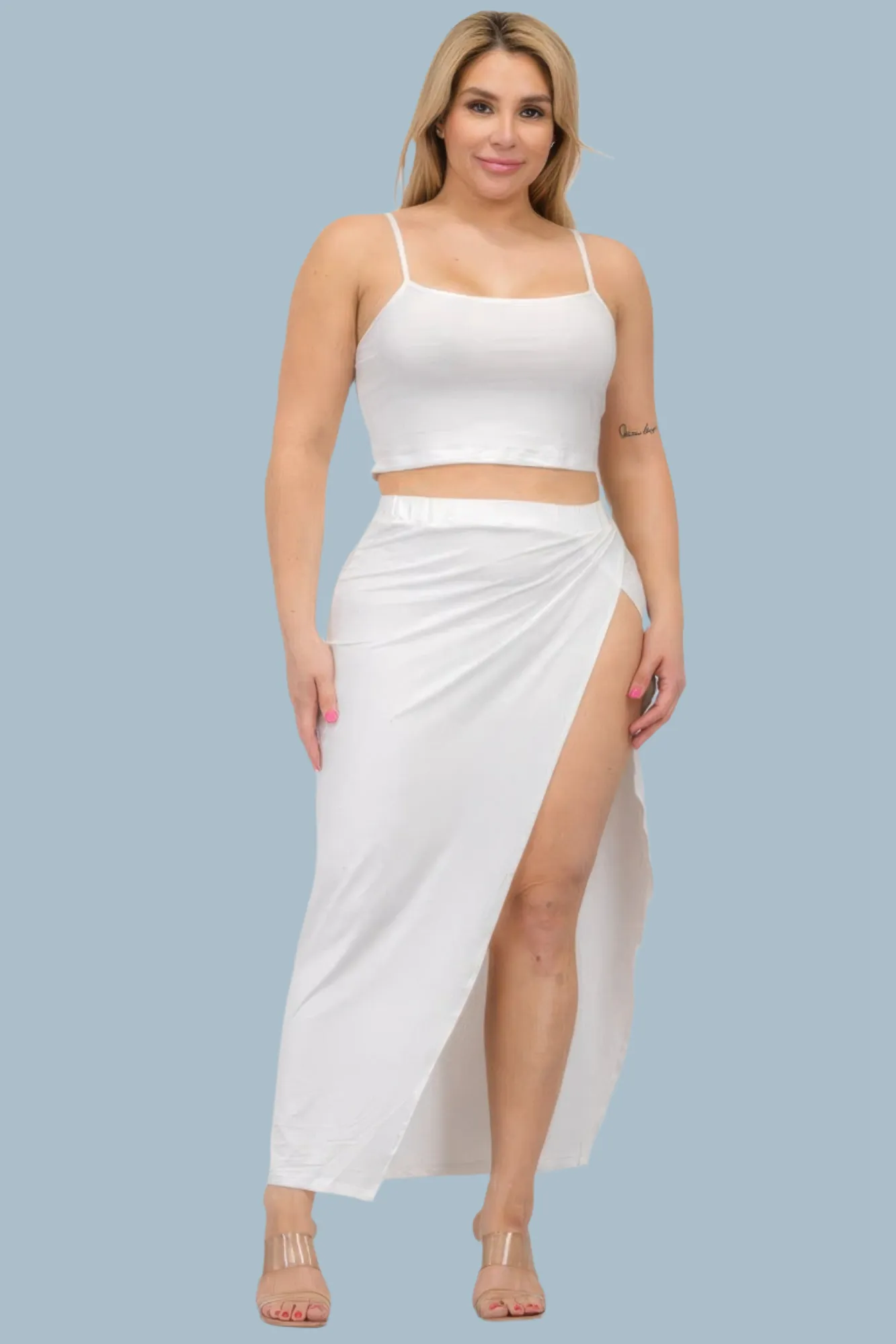Plus Size Crop Cami & Split Thigh Maxi Skirt Set