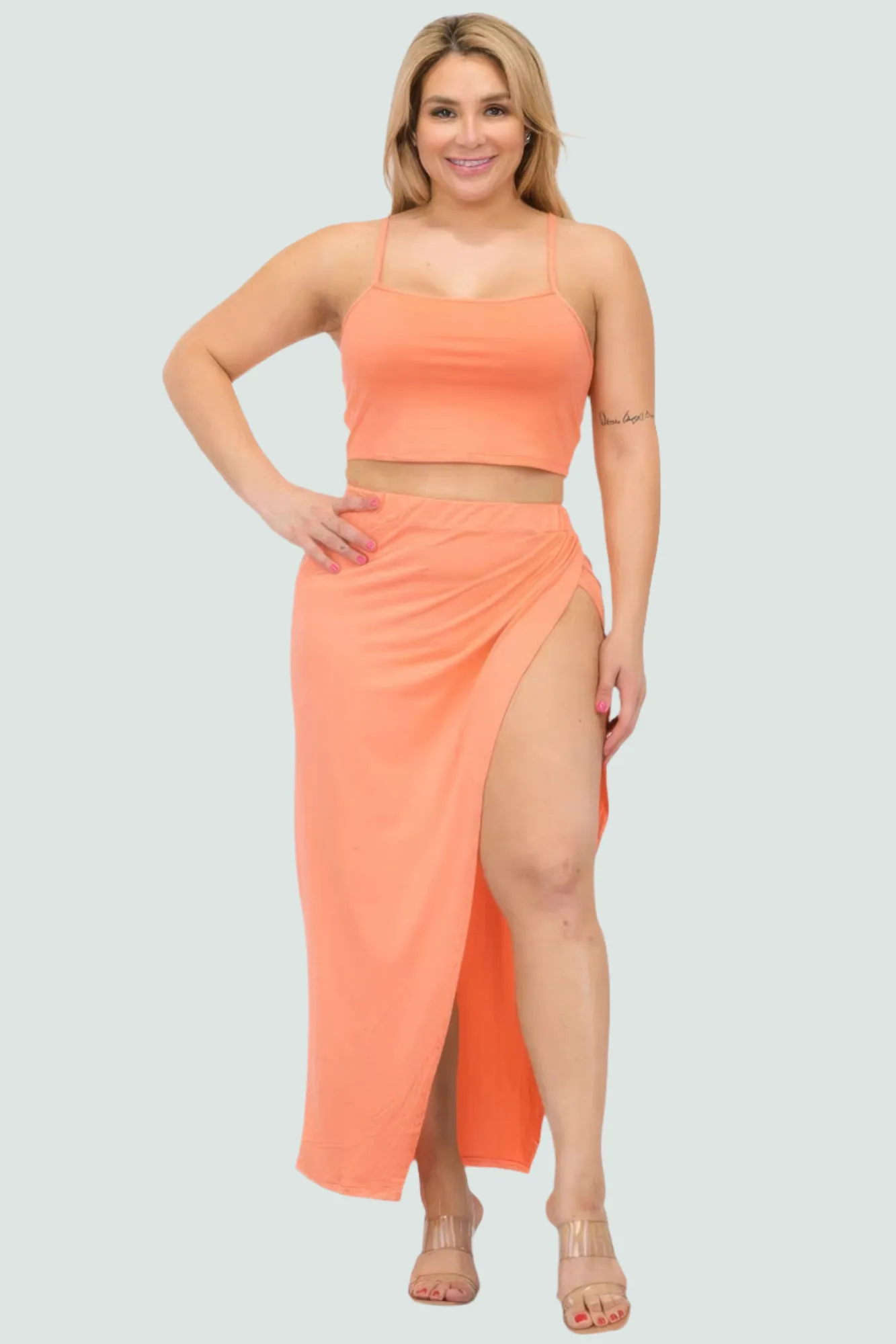 Plus Size Crop Cami & Split Thigh Maxi Skirt Set