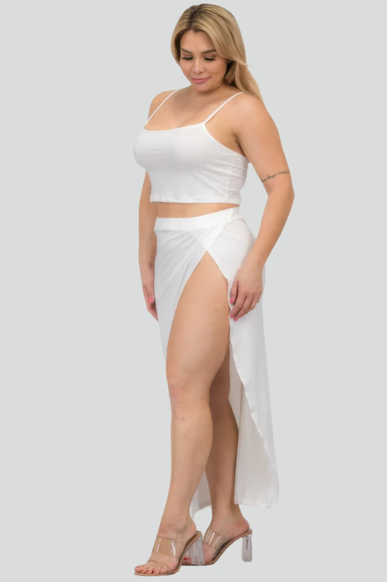 Plus Size Crop Cami & Split Thigh Maxi Skirt Set