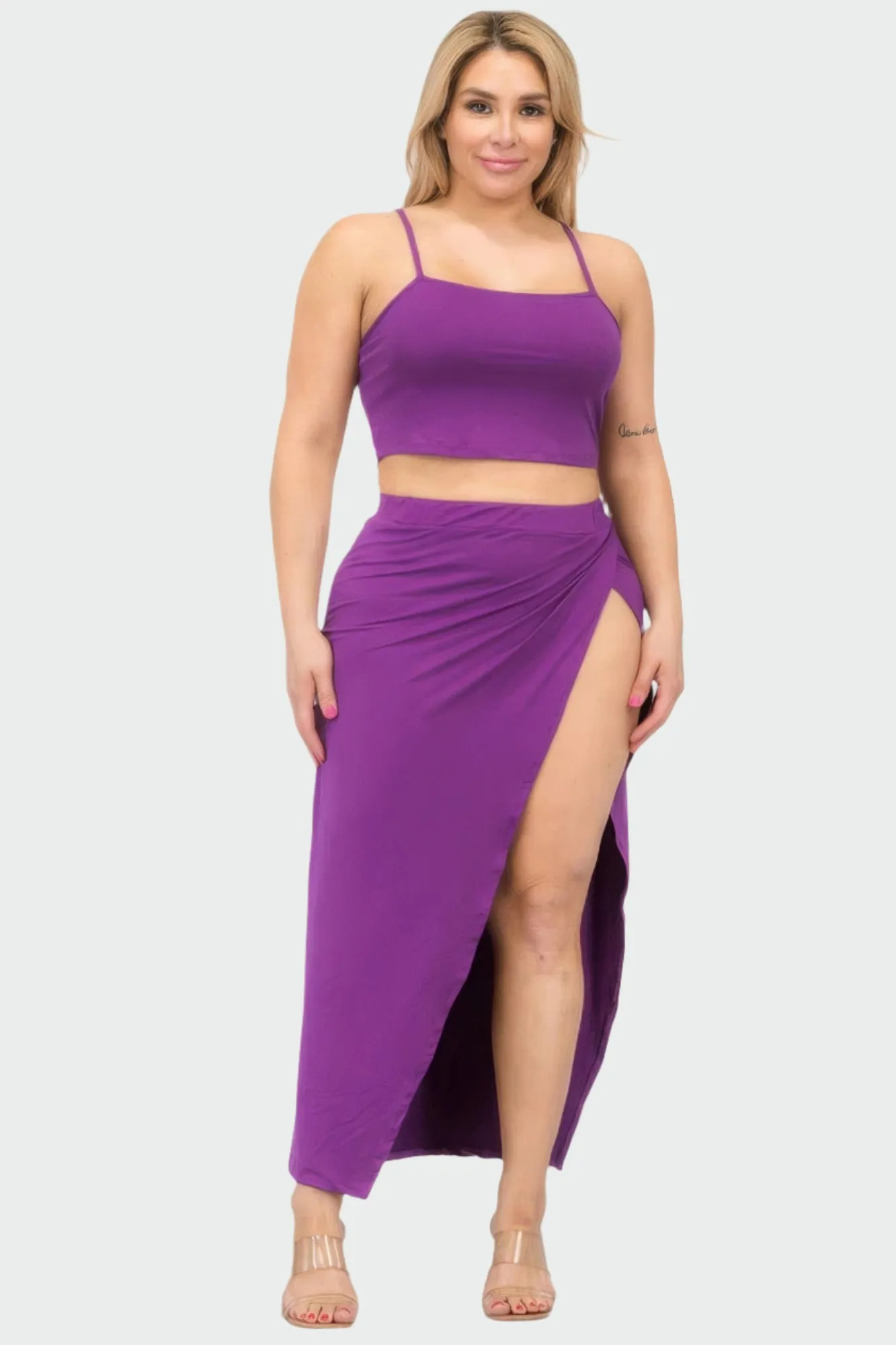 Plus Size Crop Cami & Split Thigh Maxi Skirt Set