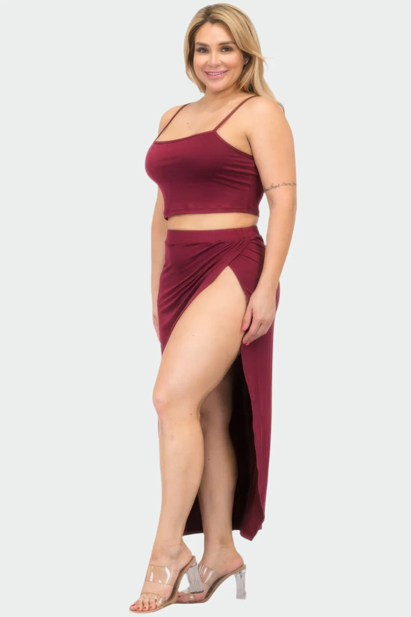 Plus Size Crop Cami & Split Thigh Maxi Skirt Set
