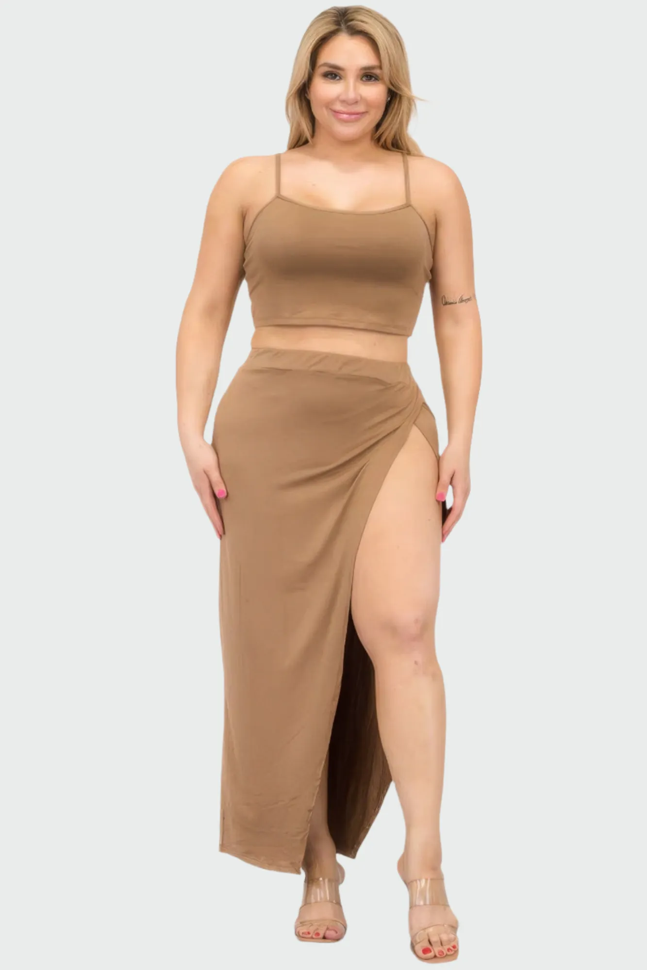 Plus Size Crop Cami & Split Thigh Maxi Skirt Set