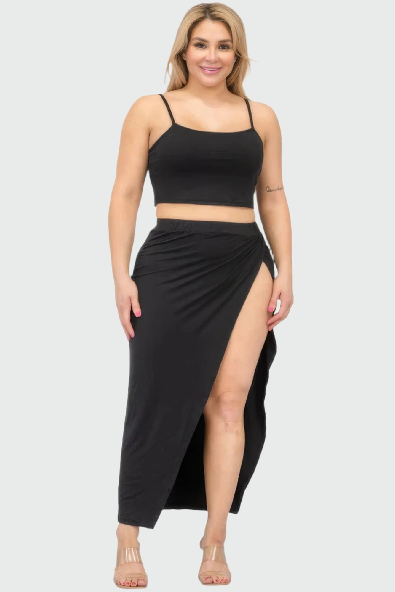 Plus Size Crop Cami & Split Thigh Maxi Skirt Set
