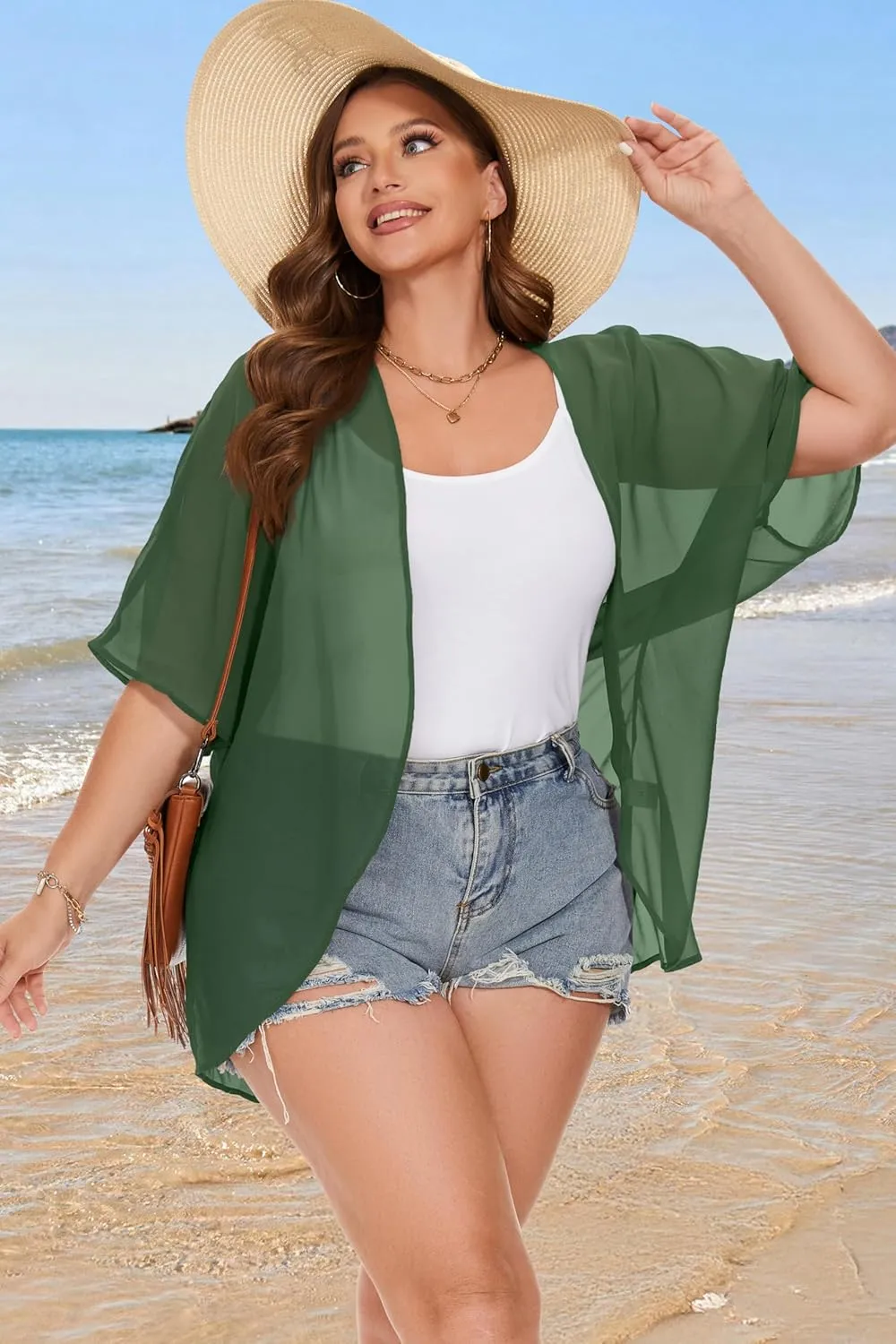 Plus Size Kimonos for Women Swimsuit Cover Ups Casual Loose Cardigan Summer Tops Swimwear