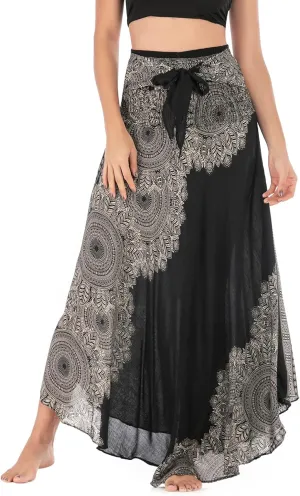 PNKJ Women Bohemian Mandala Floral Print Rayon Hippie Maxi Skirt Boho Summer Beach Dress