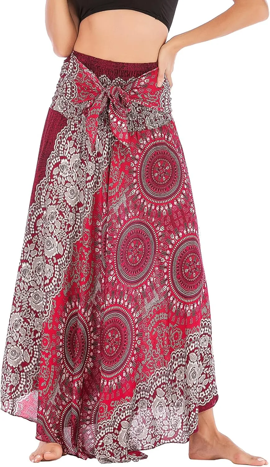 PNKJ Women Bohemian Mandala Floral Print Rayon Hippie Maxi Skirt Boho Summer Beach Dress