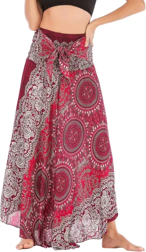 PNKJ Women Bohemian Mandala Floral Print Rayon Hippie Maxi Skirt Boho Summer Beach Dress