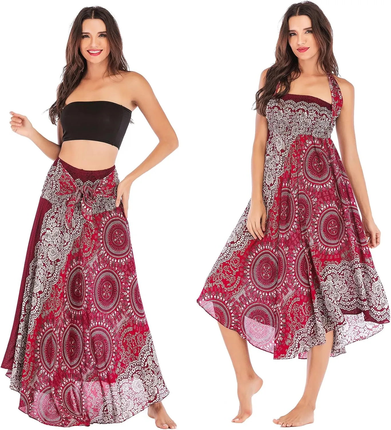 PNKJ Women Bohemian Mandala Floral Print Rayon Hippie Maxi Skirt Boho Summer Beach Dress